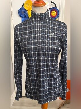 Hadfield’s logo Plaid Sun Shirt Mesh Vented Riding Top.